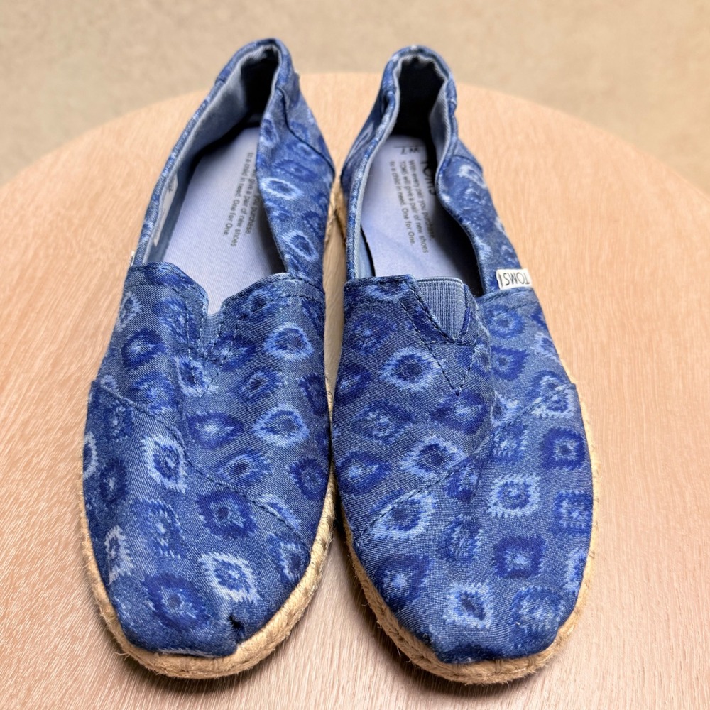 TOMS 7 Womens Coastal Preppy Blue Ikat Print Alpargata Espadrille Slip On Shoes
